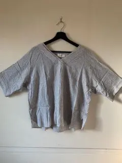 BEAMS HEART ストライプ Vネック 半袖シャツ