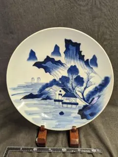 古染付 青花 染付 お皿 大皿 芙蓉手 花鳥  古伊万里 大皿　志田焼　江南焼