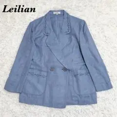 【美品】leilian 麻混ジャケット　リネンブレンド 9 M 水色のサムネイル