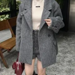 Chico シャギー ジャケットコート グレー モヘア