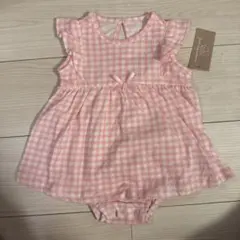 新品　ピンクのチェック柄ロンパース 70サイズ