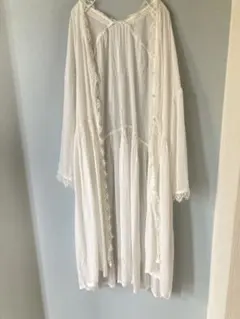 未使用✨ レース装飾 長袖 ロング カーディガン ガウン ホワイト