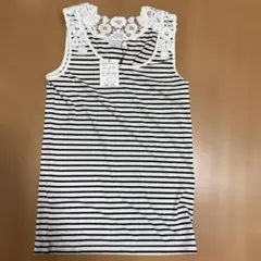 新品タグ付き　anyFAM ストライプ柄 レース付きタンクトップ サイズ2