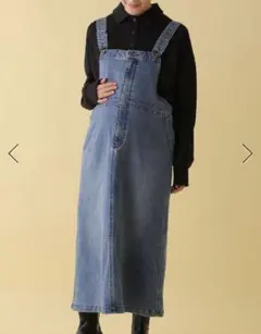 デニムオーバーオールワンピース　マタニティ　ジャンスカ