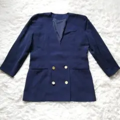 薄手 ネイビー テーラードジャケット ノーカラージャケット 春アウター Mサイズ