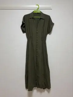 ZARA オリーブグリーン 半袖シャツワンピース