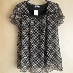 新品タグ付 GIVORS チェック柄 シフォンブラウス 半袖 Mサイズ