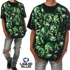 LIQUID BLUE スカル 総柄 Tシャツ L y2k drip swagのサムネイル
