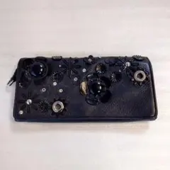ANTEPRIMA 長財布 レザー 花柄 ブラック - メルカリ