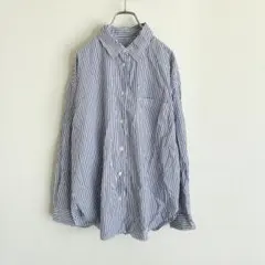 A371 ジーユー　ストライプ　オーバーサイズ　シャツ　長袖　ブルー