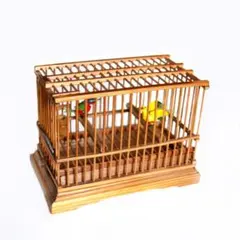 アンティーク 鳥かご 鳥籠 竹製 小鳥付 ビンテージ インテリアのサムネイル