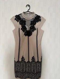 エレガントなレース装飾ベージュミニドレス