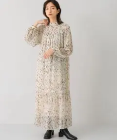 KBF 付け襟プリントロングワンピース 3点セット