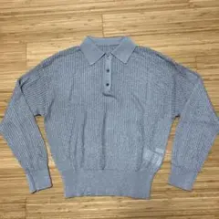 【試着のみ】シルバーグレー ポロシャツスタイル 長袖ニットＭ