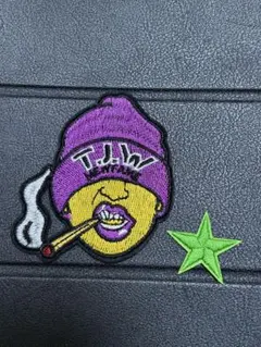 タバコ レゲエ アイロン刺繍ワッペン、スターワッペン アップリケ2点セット