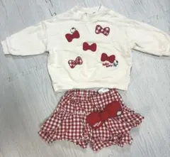 バースデイ ハローキティセットリボントレーナーチェックキュロットスカパンフタフタ