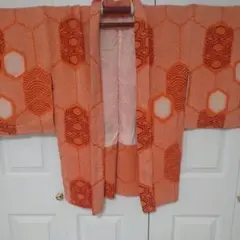 ✿オレンジ色 総絞り羽織　亀甲模様
