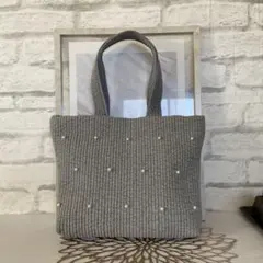 No.71 ヌビバッグ　トートバッグ　グレー　パール付