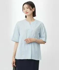 J.PRESS LADIES ストライプ バンドカラー ブルー ブラウス 9号 - メルカリ