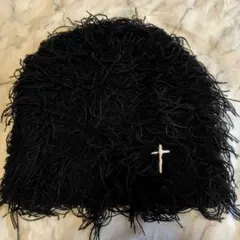 クロスビーニー　ニット帽　y2k 　グランジ　archive 十字架 ファー