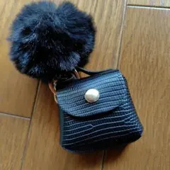 ミニバッグポーチ ポンポン付きキーホルダー