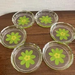 昭和レトロ グリーン ガラスコースター 6枚
