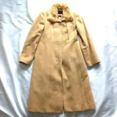 INDIVI ファー付きロングコート40Lサイズベージュ