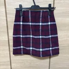 ワンウェイ　ワインレッドチェック柄台形スカート　F