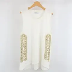 ZARA TRAFALUC ビーズ 刺繍 ノースリーブ ロング カットソー S