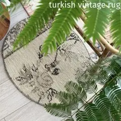 猫型ラグ✳︎ 50x40✳︎ブラウン　ベージュ リバーシブル　トルコヴィンテージラグ