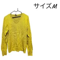 イエロー Vネック ニットセーター M秋物