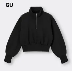 GU ハーフジップ クロップドスウェット M ブラック