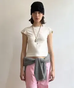 sinoon ロゴキャップスリーブ　Tシャツ　ライトベージュ　Mサイズ
