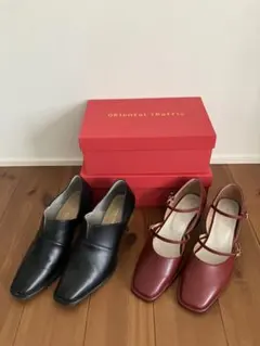 Oriental Traffic ブラックハイヒール　レッドストラップシューズ