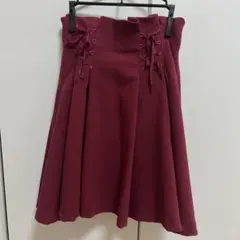 BYE BYE バイバイ バーガンディ フレアスカート 膝丈 編み上げリボン 赤