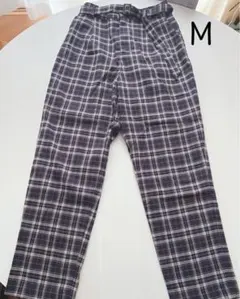 レディース　チェック柄パンツ　M ネイビー