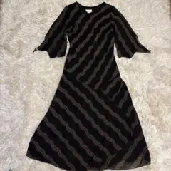 ブラック 総柄 ロングワンピース シフォン ゆったり フレア レディース