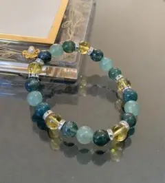 ☆L天然石ブレスレット『シトリン＊モスアゲート＊アベンチュリン』