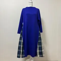 コイビトミサキ　ロングワンピース　異素材　ブルー　チェック　大人　可愛い　春