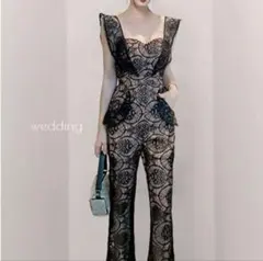 レース素材 ブラック キャミワンピース　結婚式　パーティー