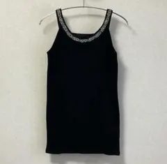 JEANASISビーズ装飾 ブラック タンクトップ、キャミソール