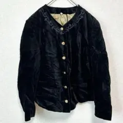 一点もの✨ヨーロッパ古着 ベロア調 ブラックジャケット ヴィンテージ風