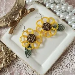 ❤️ ひまわり 水引　着物　浴衣　和装　ピアス　ハンドメイド　260531