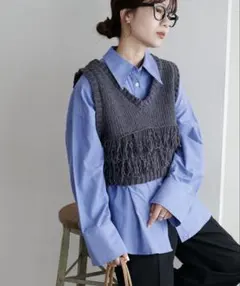 discoat 【WEB限定】Vネックフリンジベスト