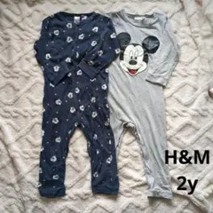 【H&M】 ミッキーマウスロンパース 2点セット 2y
