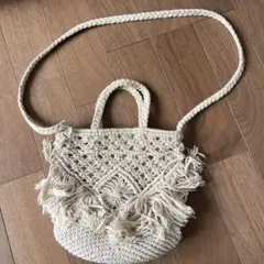 BEAUTY&YOUTH アイボリー フリンジトートバッグ