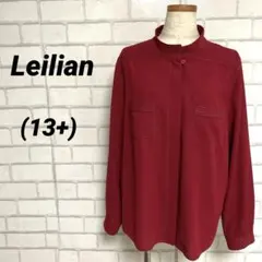 Leilian レリアン ゴールドステッチ 長袖シャツ ワインレッド ボルドー 