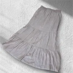 極美品✨ティアードスカート ロング フレア ベージュ ウエストゴム 無地 春夏