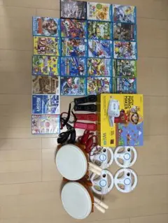 【すぐ遊べるフルセット】Wii U本体＋人気ソフト約20本＋太鼓2台＋ハンドル4