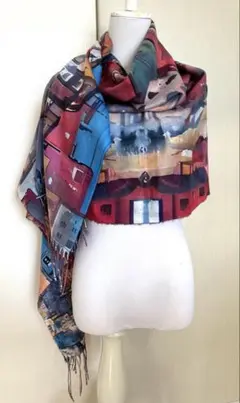 未使用 ◆ アート柄 鮮やかな 大判ストール ショール